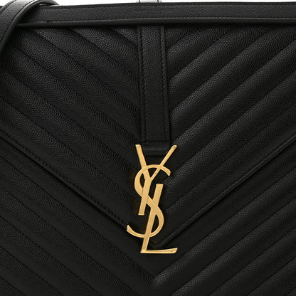 Saint Laurent Grain De Poudre Matelasse Chevron Large Monogram Satchel Black 8 of 15