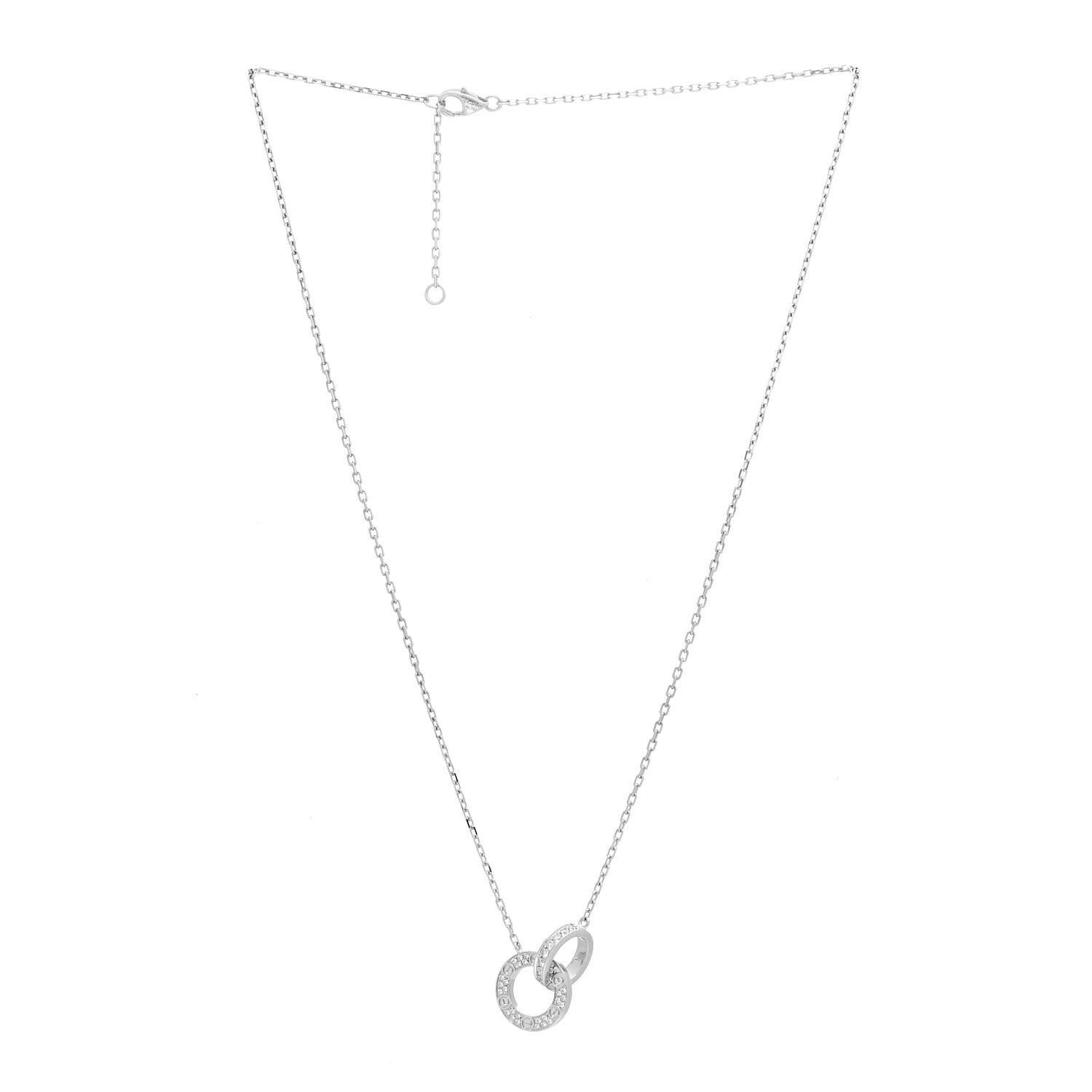 Cartier 18K White Gold Diamond Interlocking LOVE Paved Necklace 3 of 5