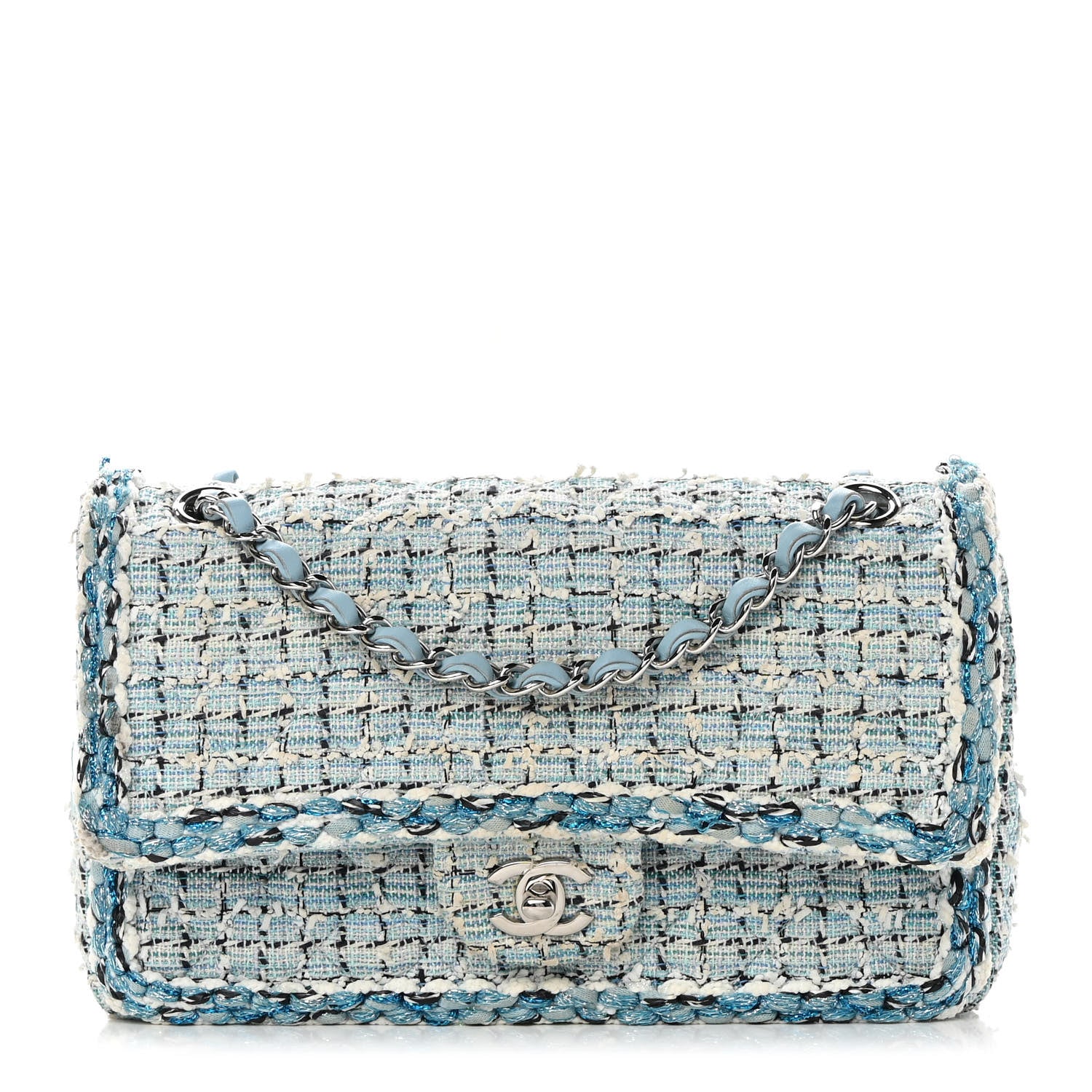 Chanel Tweed Quilted Medium Double Flap Blue White 1 of 15