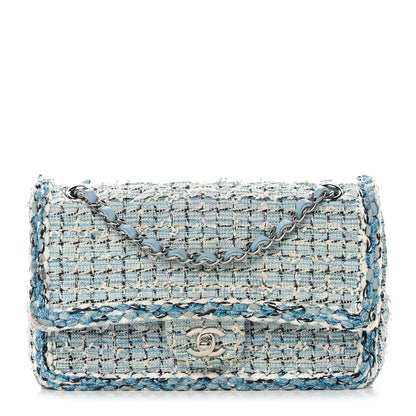 Chanel Tweed Quilted Medium Double Flap Blue White 1 of 15
