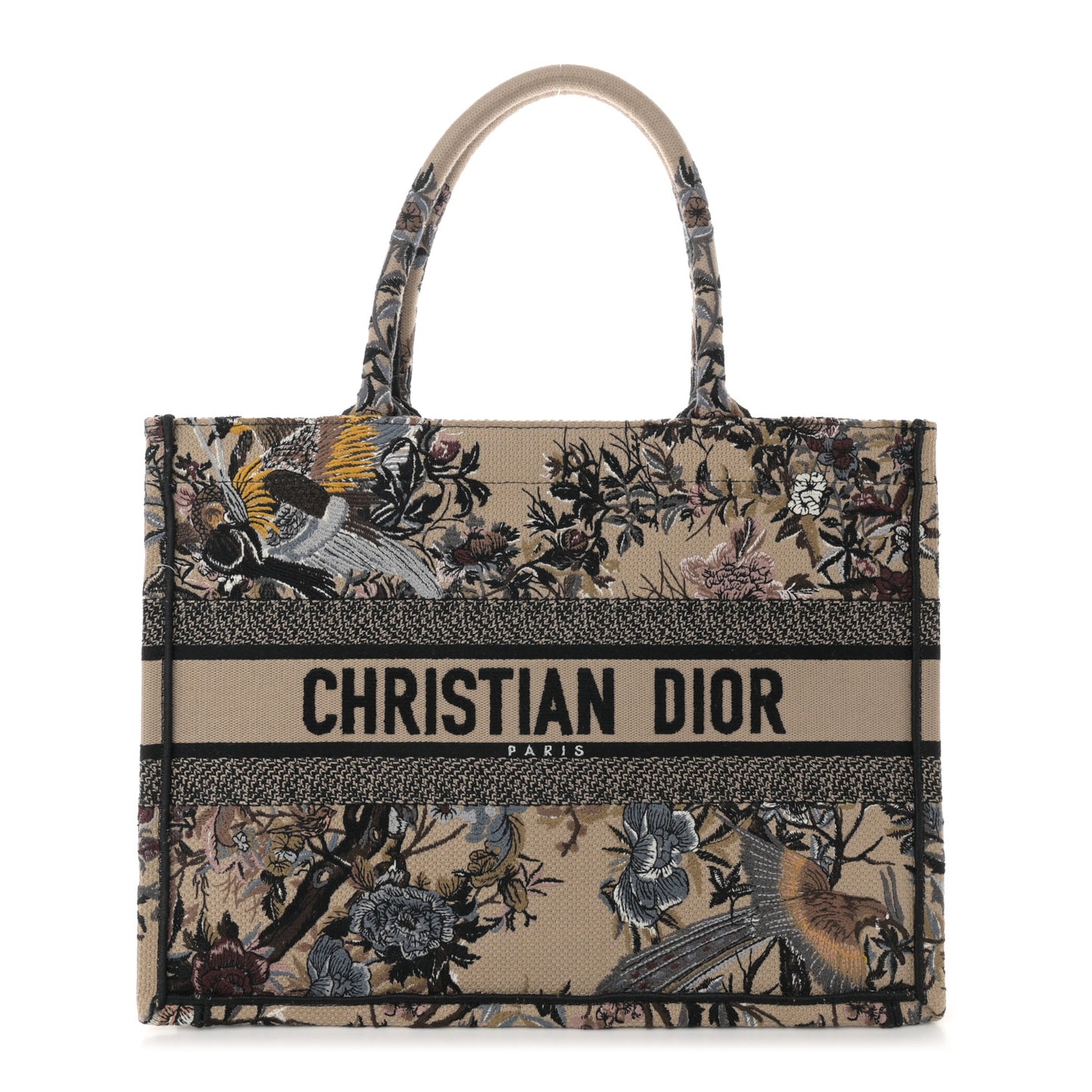 Canvas Embroidered Jardin D'Hiver Medium Book Tote Beige Multicolor