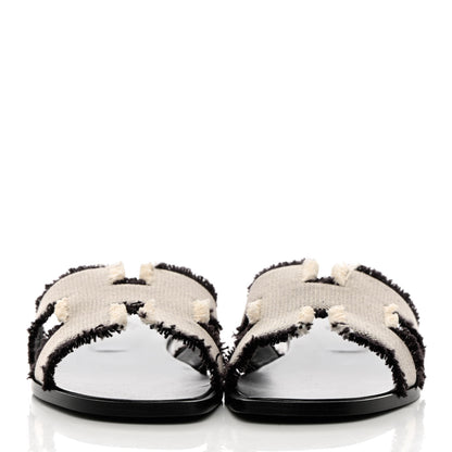 Hermes Toile H Oran Fringe Sandals 39 Prunoir 2 of 13