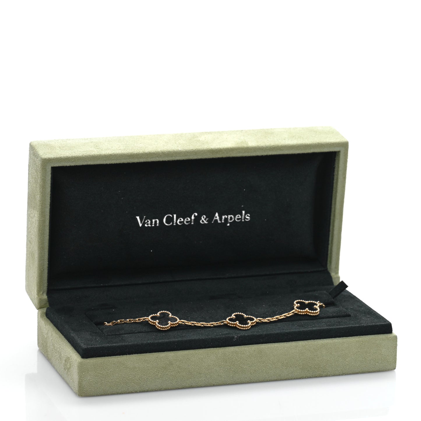 18K Yellow Gold Black Onyx 5 Motifs Vintage Alhambra Bracelet