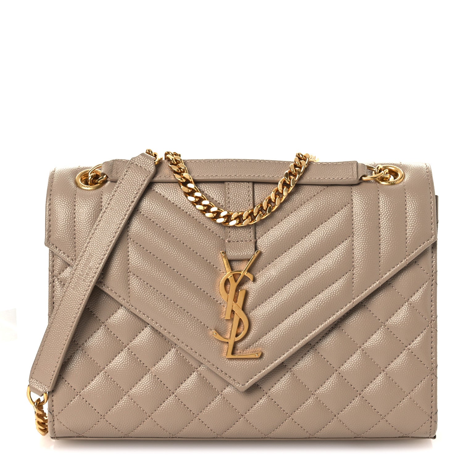 Saint Laurent Grain De Poudre Textured Mixed Matelasse Medium Triquilt Monogram Satchel Dark Beige 1 of 13