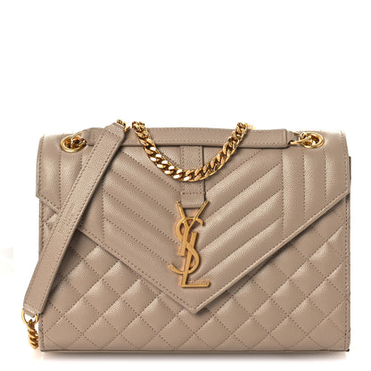 Saint Laurent Grain De Poudre Textured Mixed Matelasse Medium Triquilt Monogram Satchel Dark Beige 1 of 13
