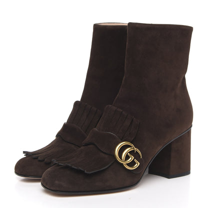 Gucci Kid Scamosciato GG Marmont Fringe 75mm Ankle Boots 39.5 Cocoa 3 of 10