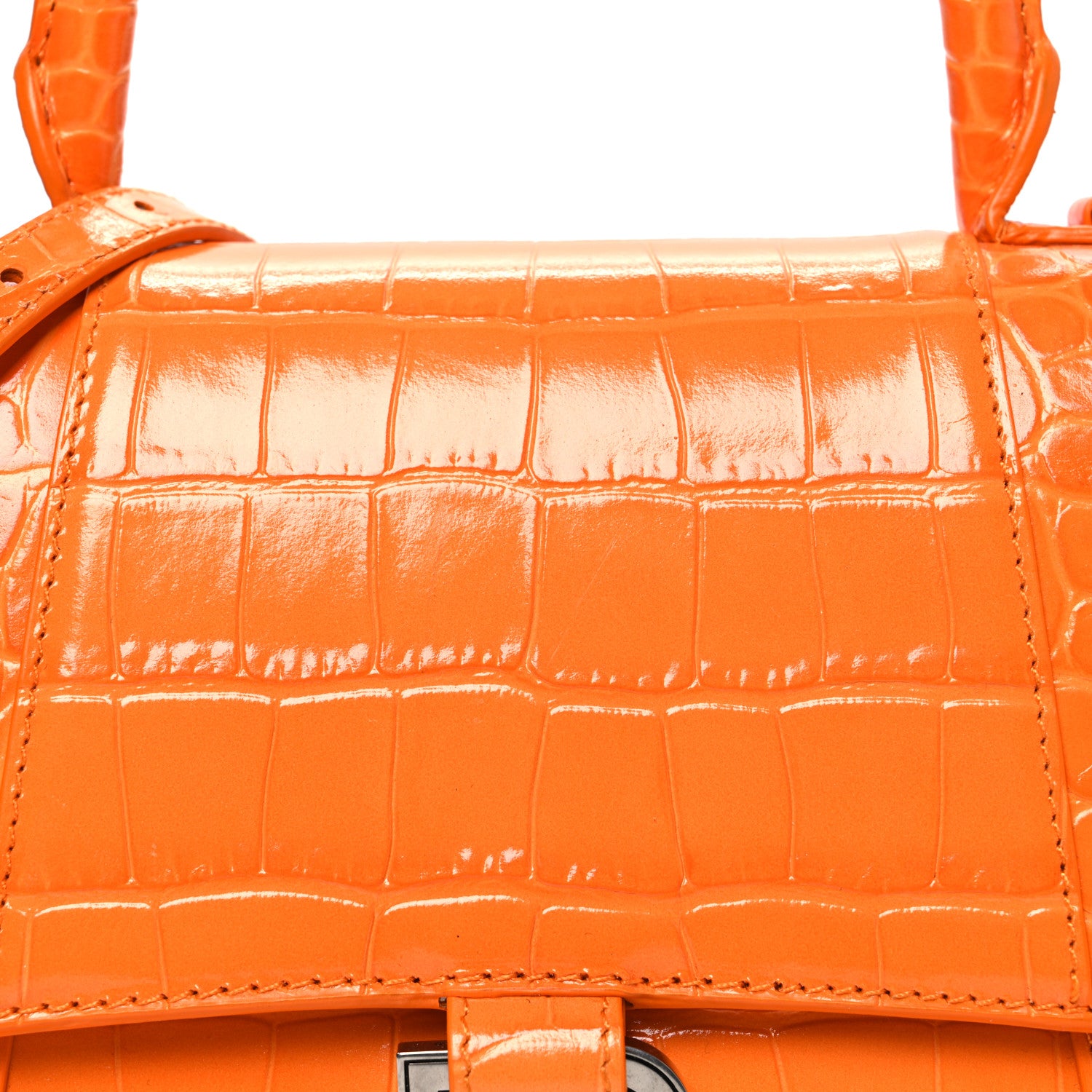 Balenciaga Shiny Calfskin Crocodile Embossed Small Hourglass Top Handle Bag Pop Orange 8 of 10
