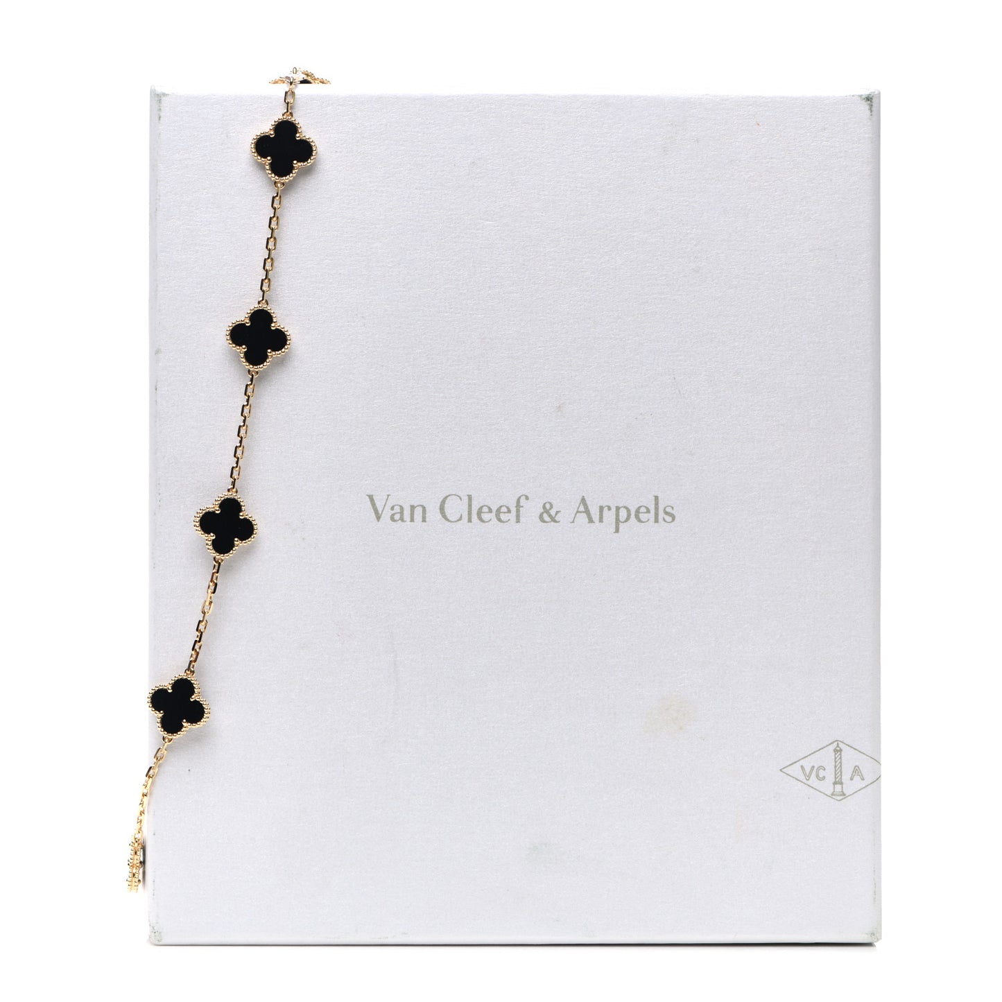 18K Yellow Gold Black Onyx 10 Motifs Vintage Alhambra Necklace