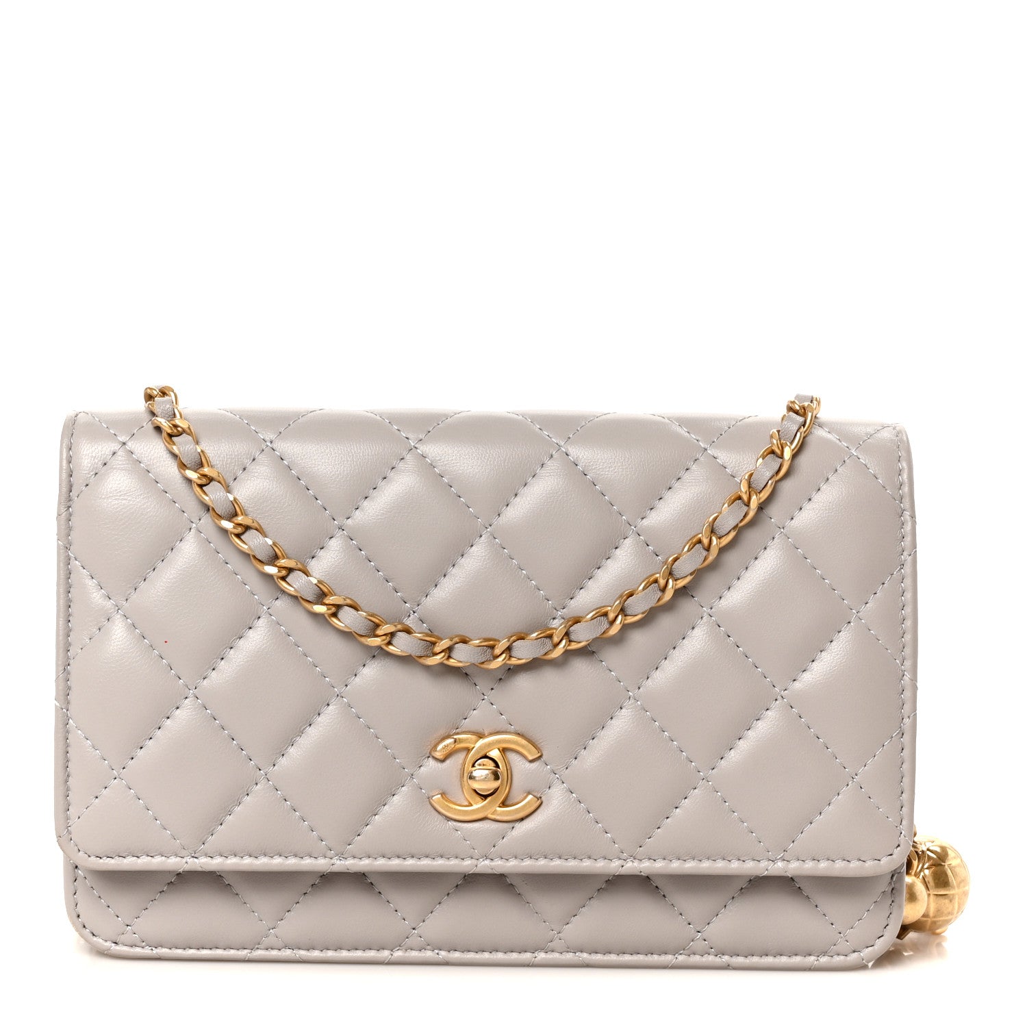 Chanel Lambskin Quilted CC Pearl Crush Wallet on Chain WOC Grey 1 of 12