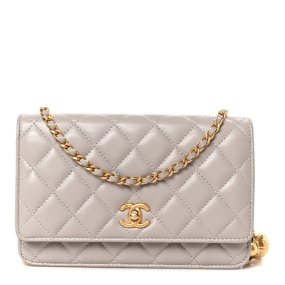 Chanel Lambskin Quilted CC Pearl Crush Wallet on Chain WOC Grey 1 of 12
