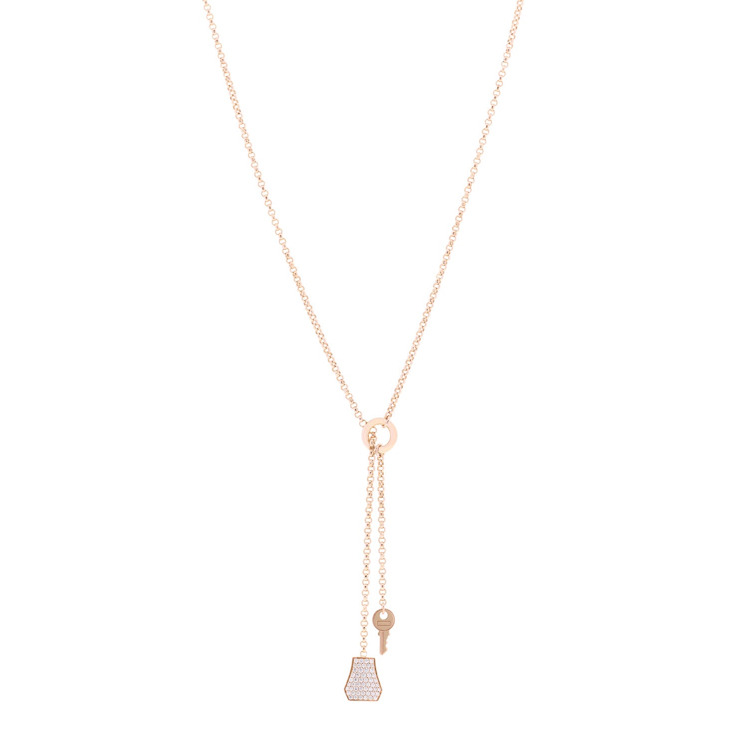 Hermes 18K Rose Gold Diamond PM Kelly Clochette Necklace 1 of 6