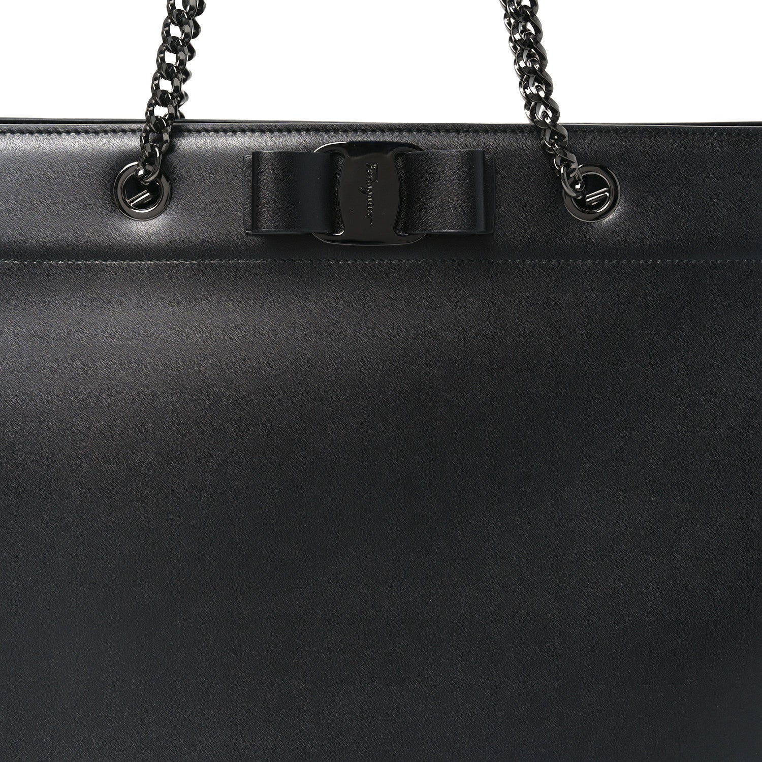 Salvatore Ferragamo Calfskin Vara Bow Chain Tote Black 7 of 9
