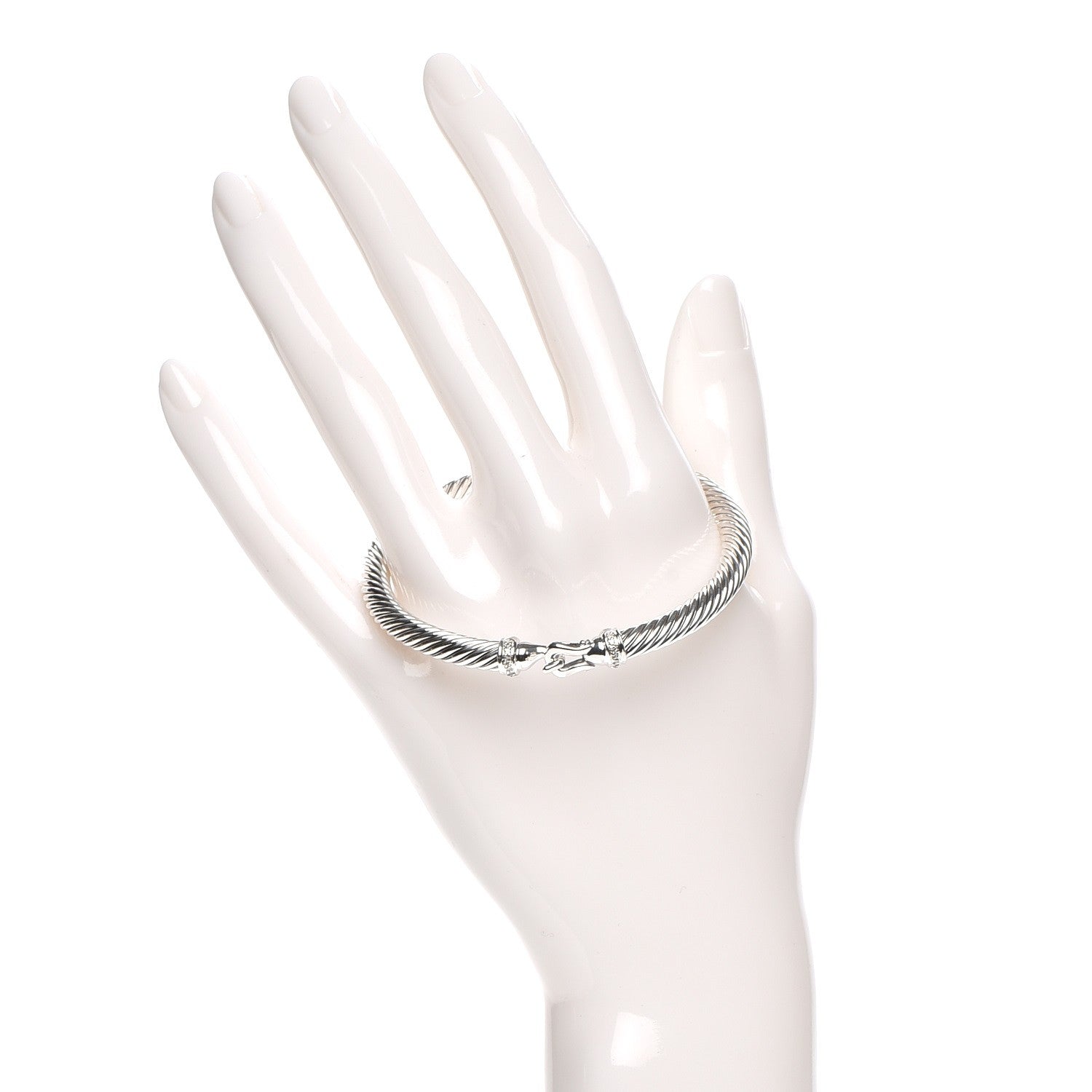 David Yurman Sterling Silver Diamond 5mm Cable Buckle Bracelet 2 of 4