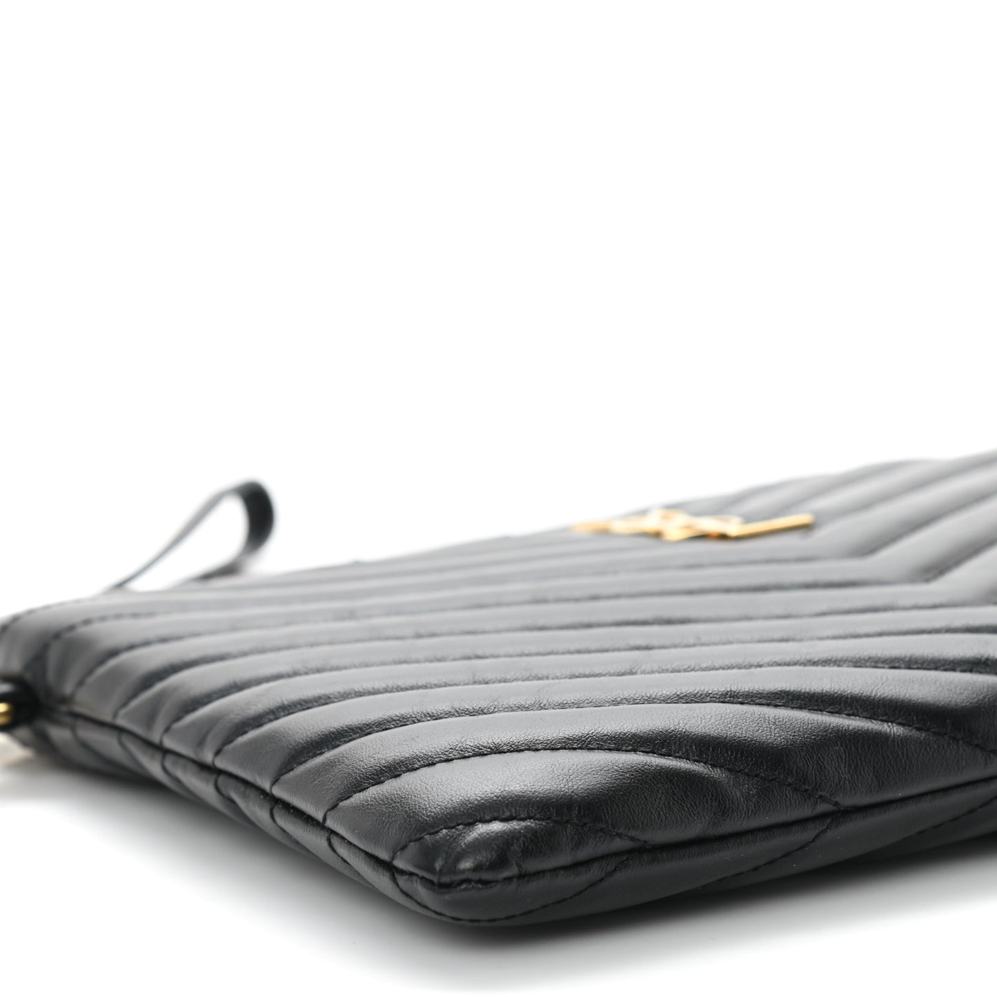 Calfskin Matelasse Chevron Monogram A5 Wristlet Black