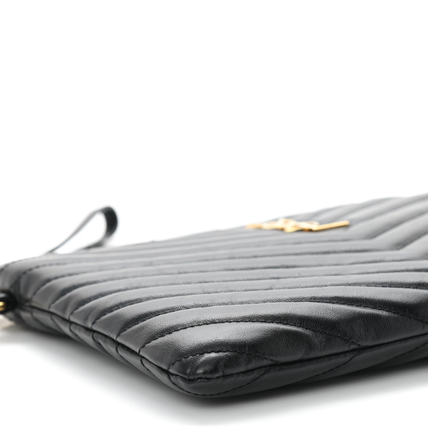 Saint Laurent Calfskin Matelasse Chevron Monogram A5 Wristlet Black 9 of 11
