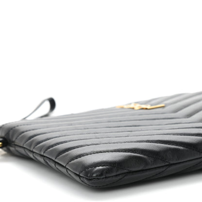 Saint Laurent Calfskin Matelasse Chevron Monogram A5 Wristlet Black 9 of 11