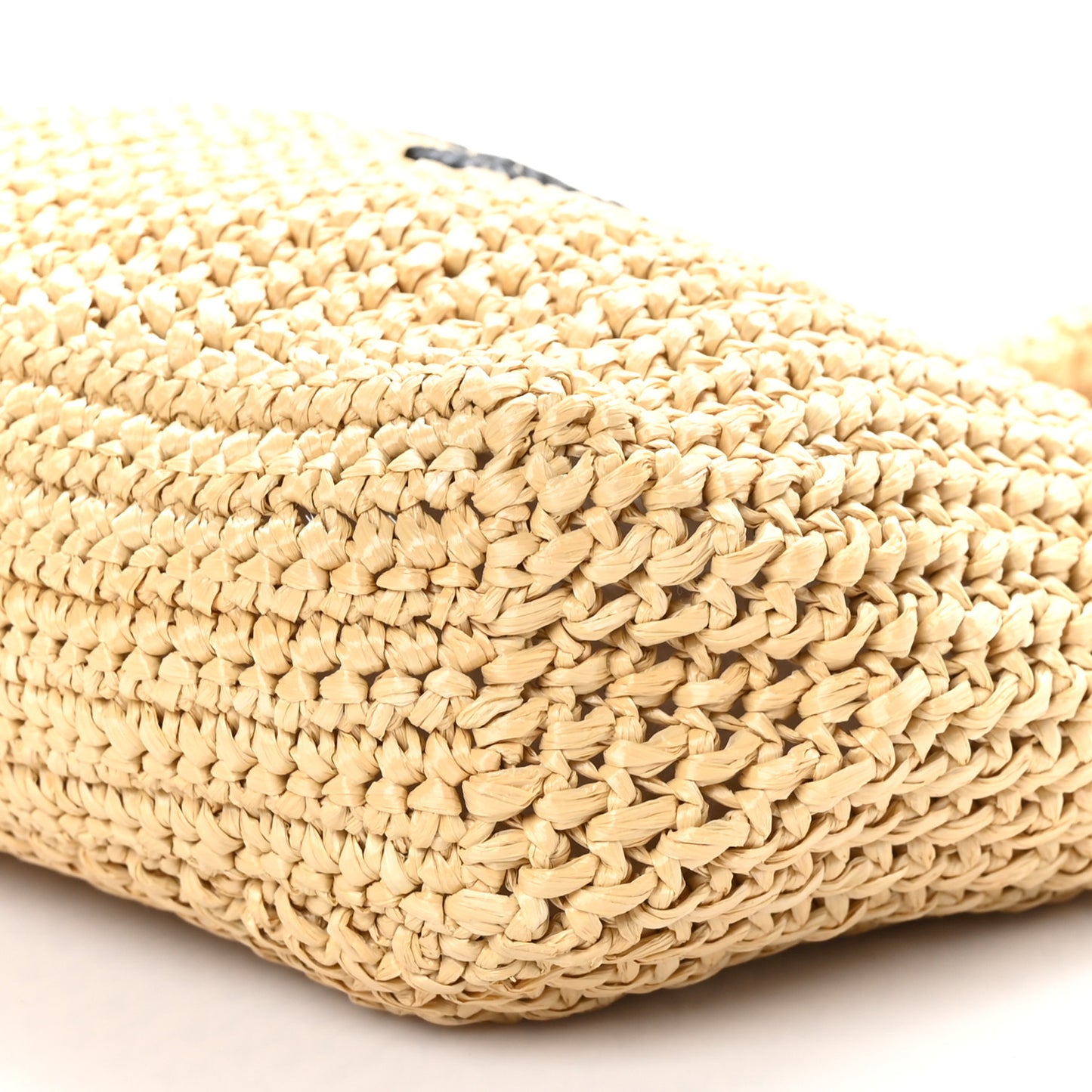 Yarn Raffia Effect Crochet Embroidered Small Logo Tote Naturale