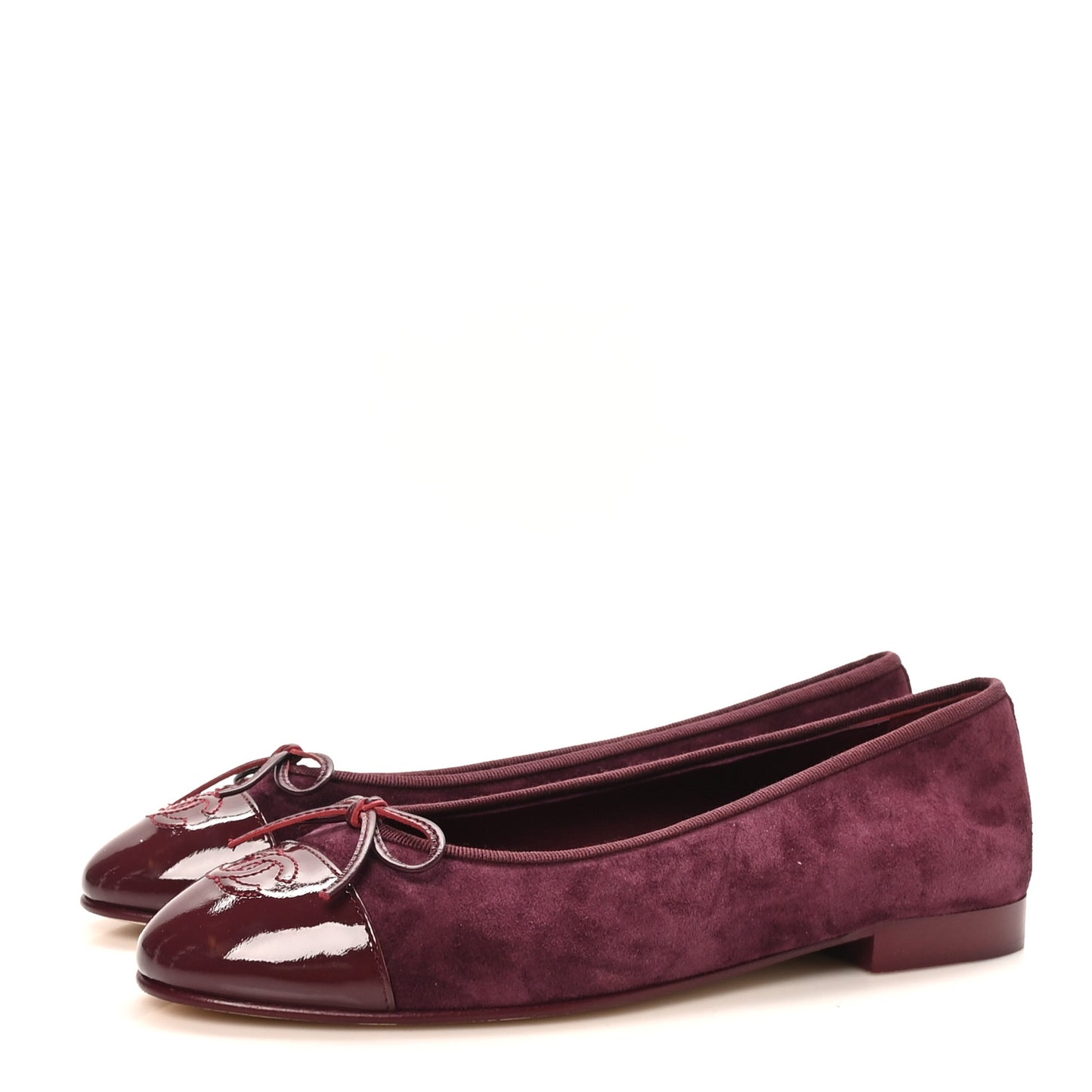 Suede Patent Calfskin Cap Toe CC Ballerina Flats 39 Burgundy