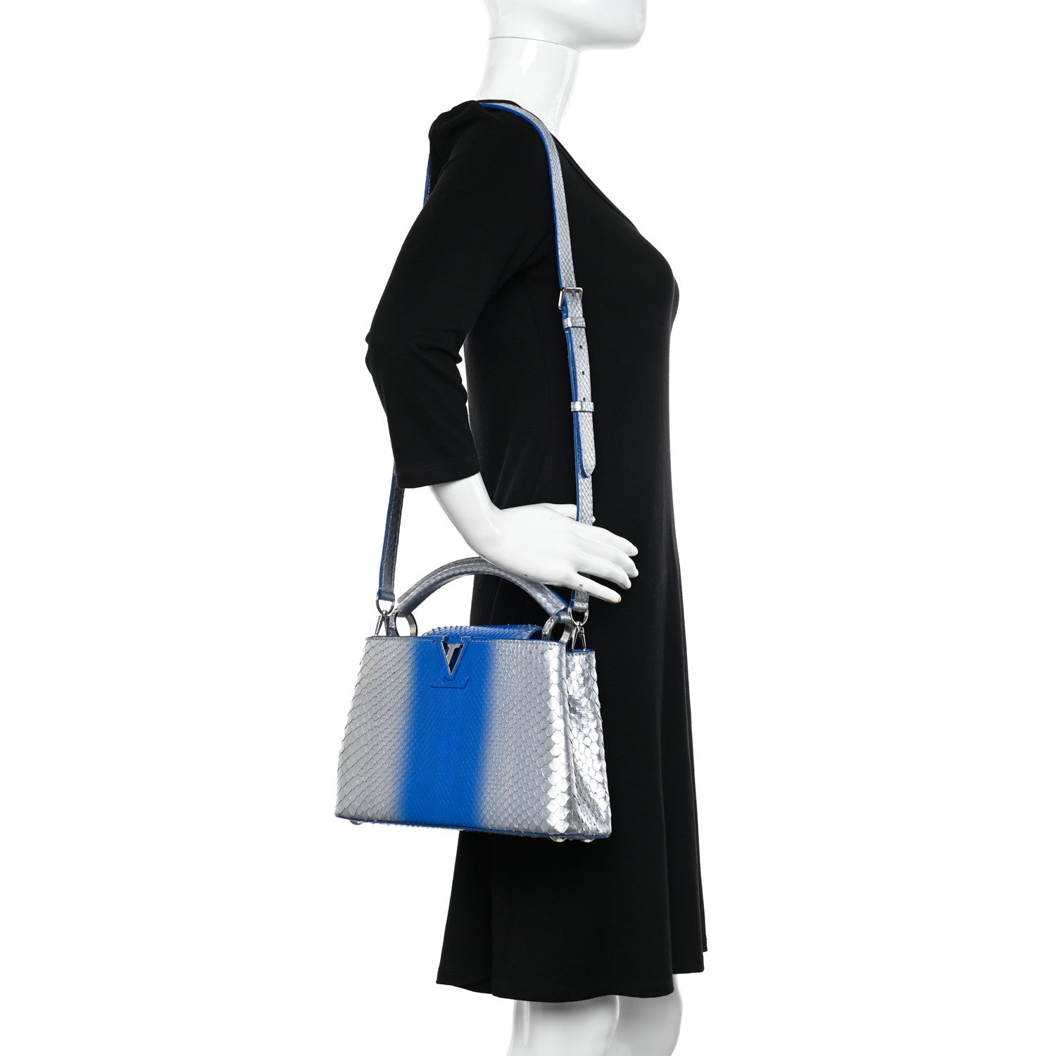 Louis Vuitton Metallic Snakeskin Bicolor Capucines BB Blue Silver 2 of 9