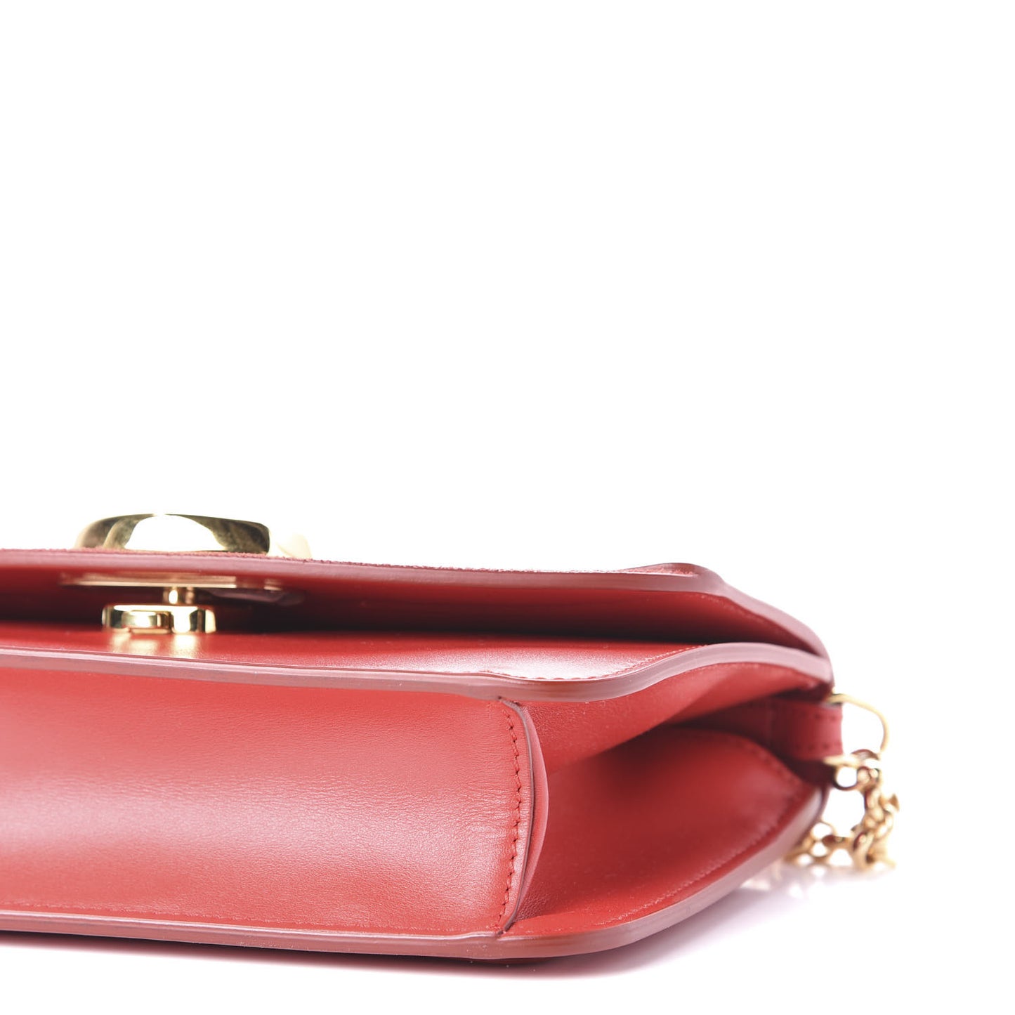 Calfskin Suede C Clutch With Chain Plaid Red