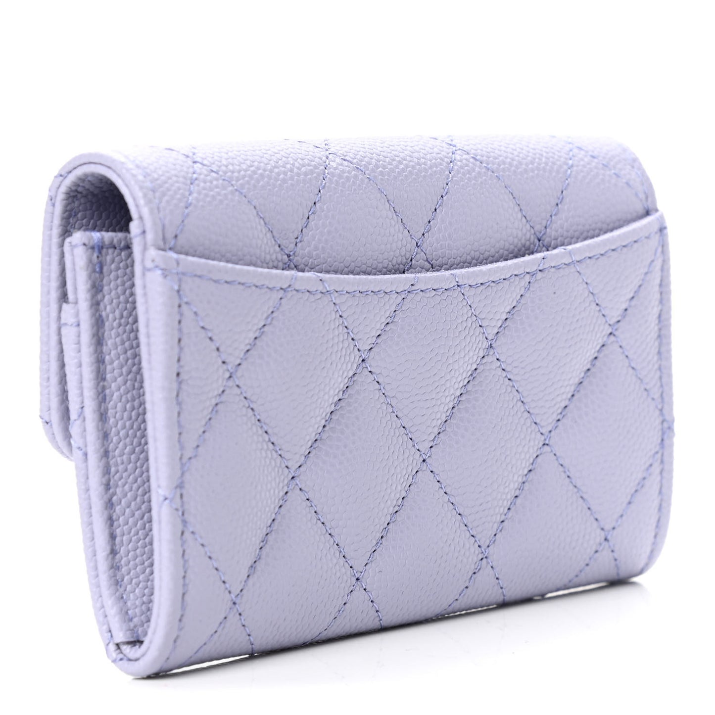 Caviar Quilted Flap Card Holder Wallet Light Purple