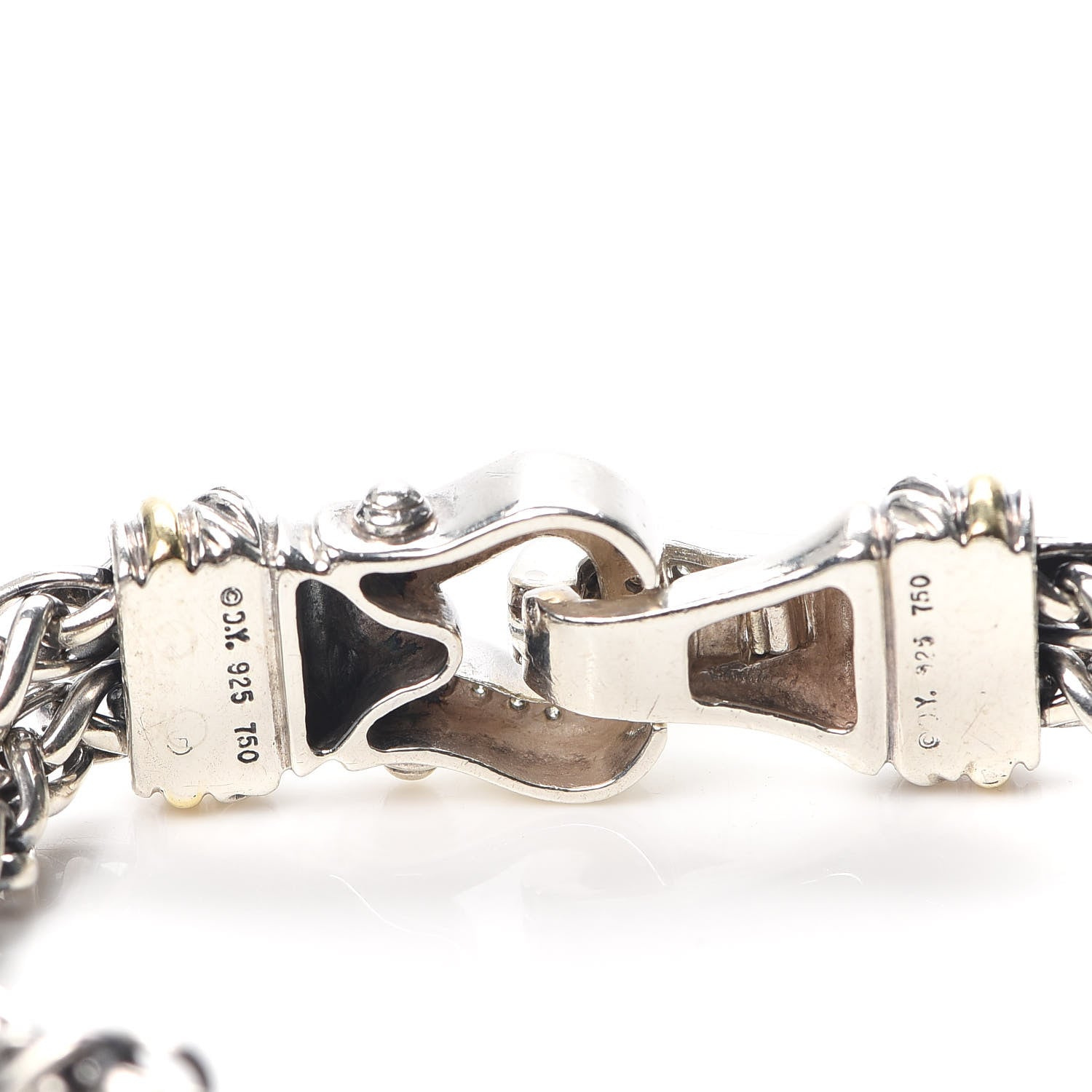 David Yurman Sterling Silver 18K Yellow Gold Diamond Double Wheat Buckle Bracelet 4 of 5