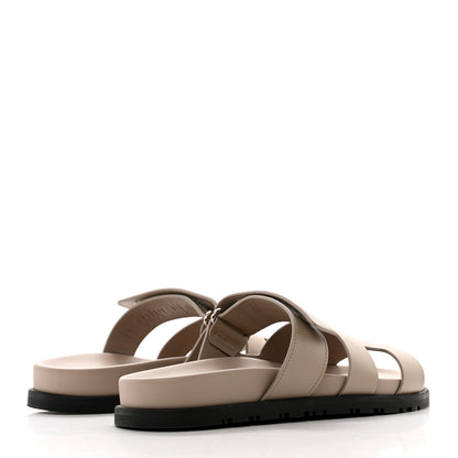 Hermes Calfskin Womens Chypre Sandals 37.5 Beige Mastic 3 of 9