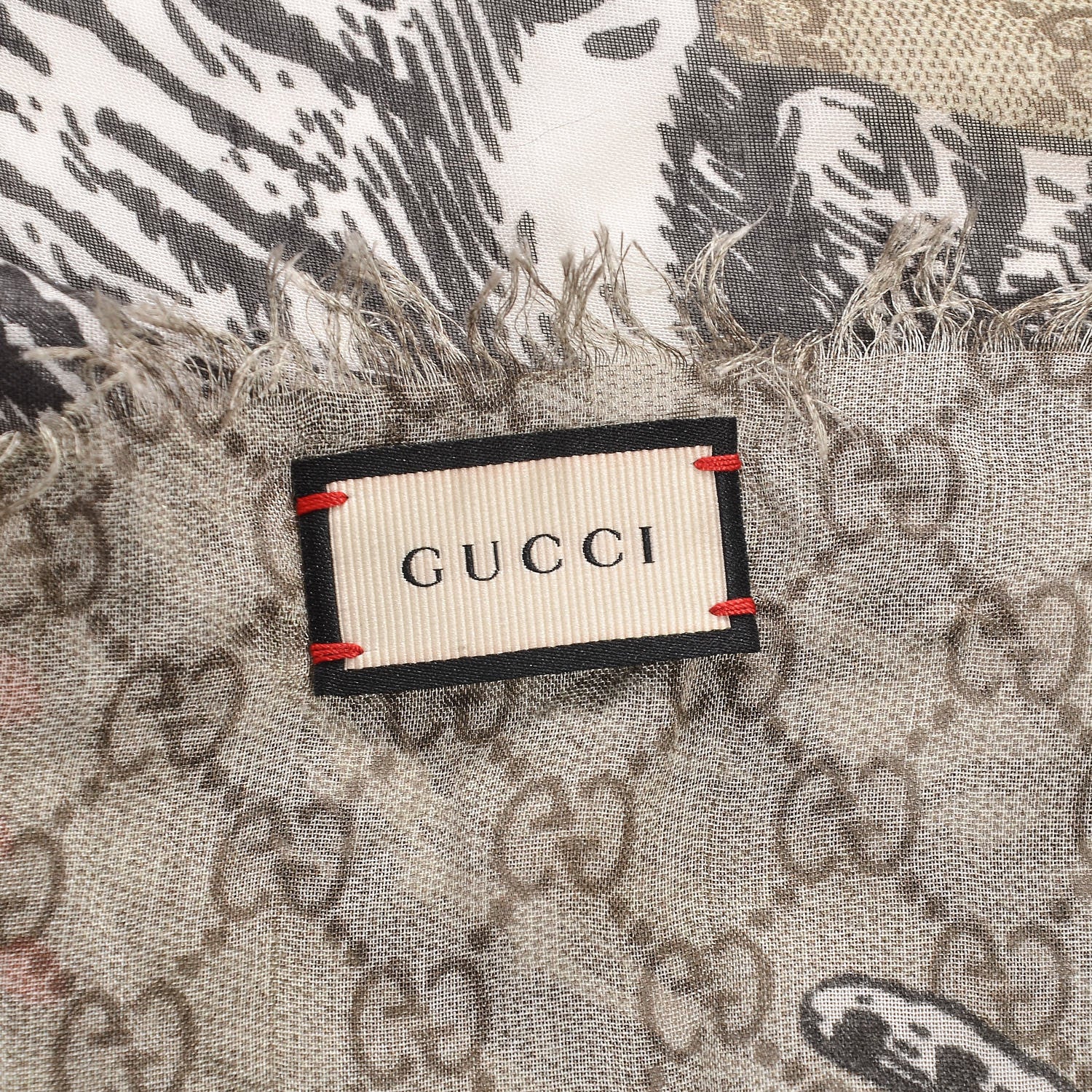 Gucci Silk Monogram Space Animals Scarf Beige 6 of 6