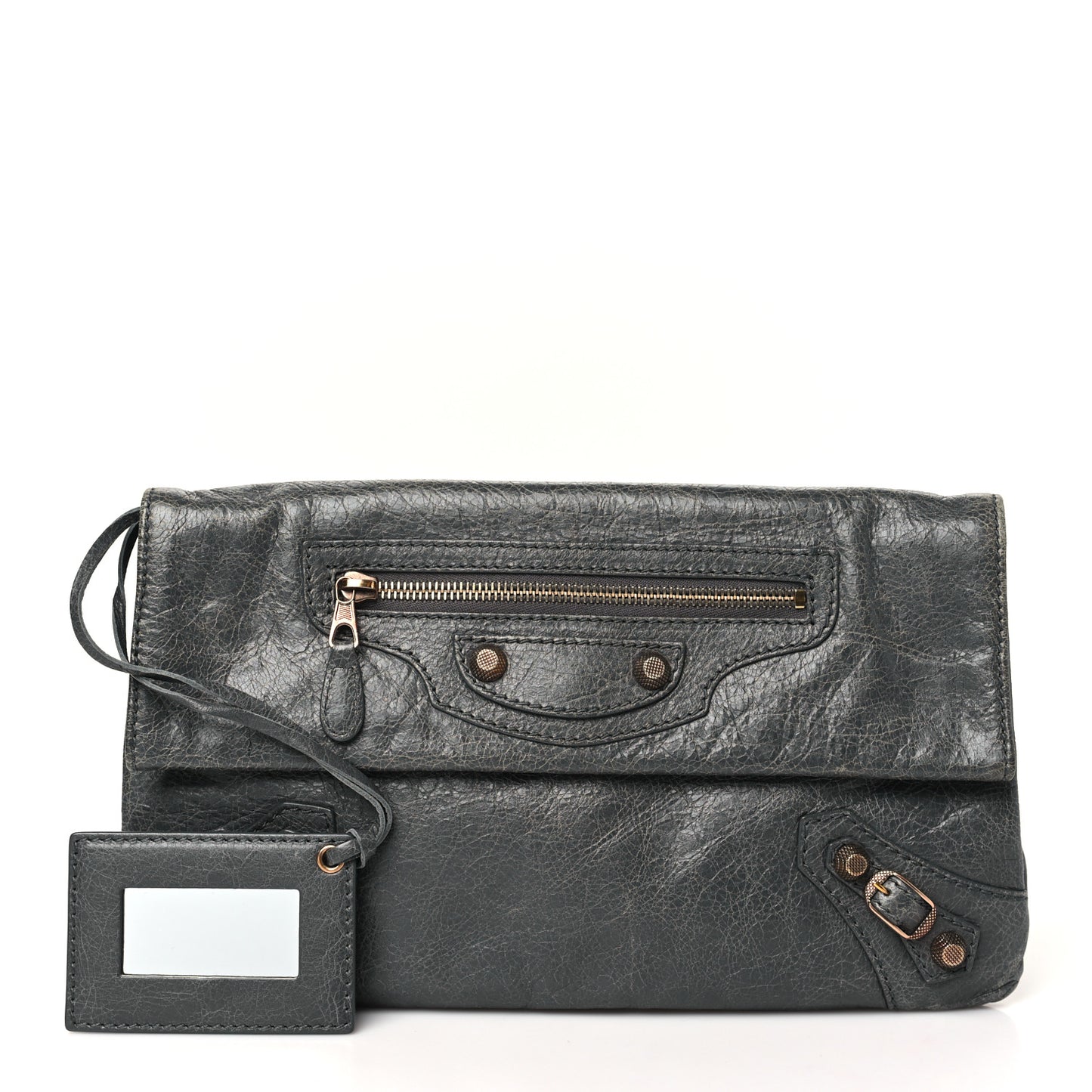 Agneau Giant 12 Rose Gold Hardware Envelope Clutch Tarmac