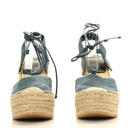Saint Laurent Denim Espadrille Lace-Up Wedges 39 Blue 2 of 7
