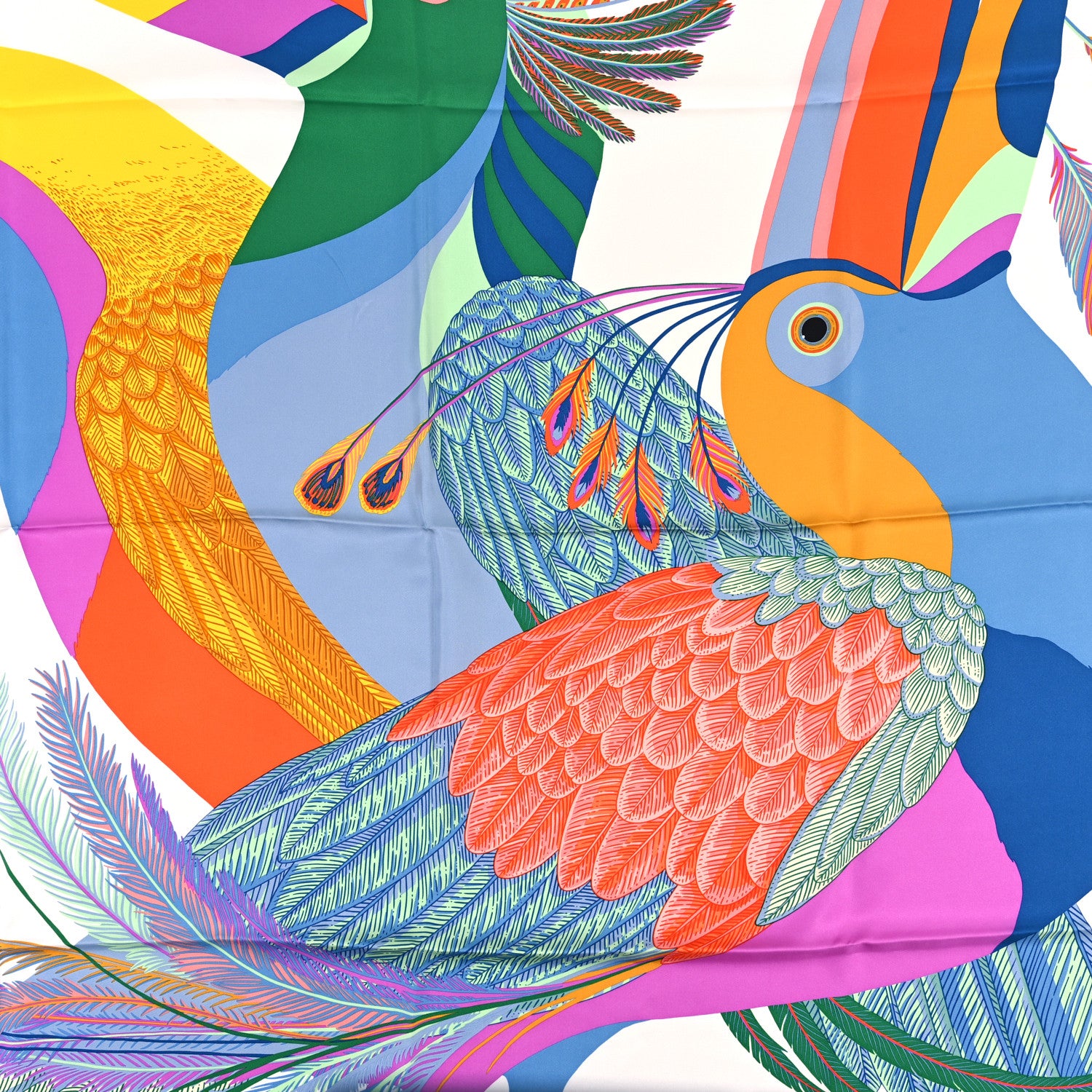 Hermes Silk Giant Toucans De Paradis Scarf 140 White Bleu Multicolor 2 of 4