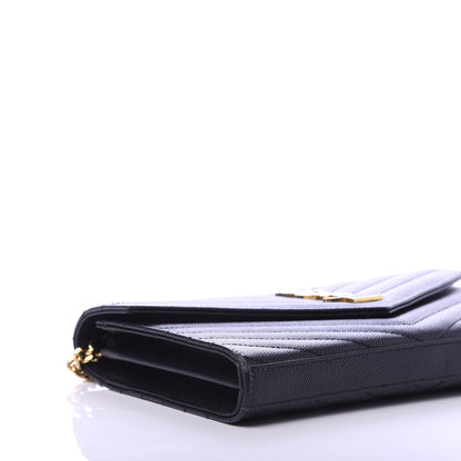 Saint Laurent Grain De Poudre Matelasse Chevron Monogram Chain Wallet Black 6 of 10