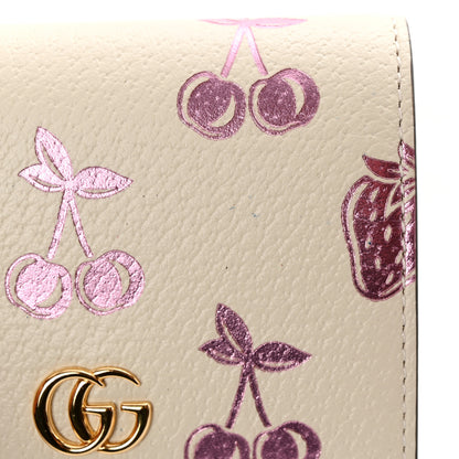 Gucci Textured Dollar Calfskin Berry Print GG Marmont Card Case Mystic White Light Pink 8 of 10