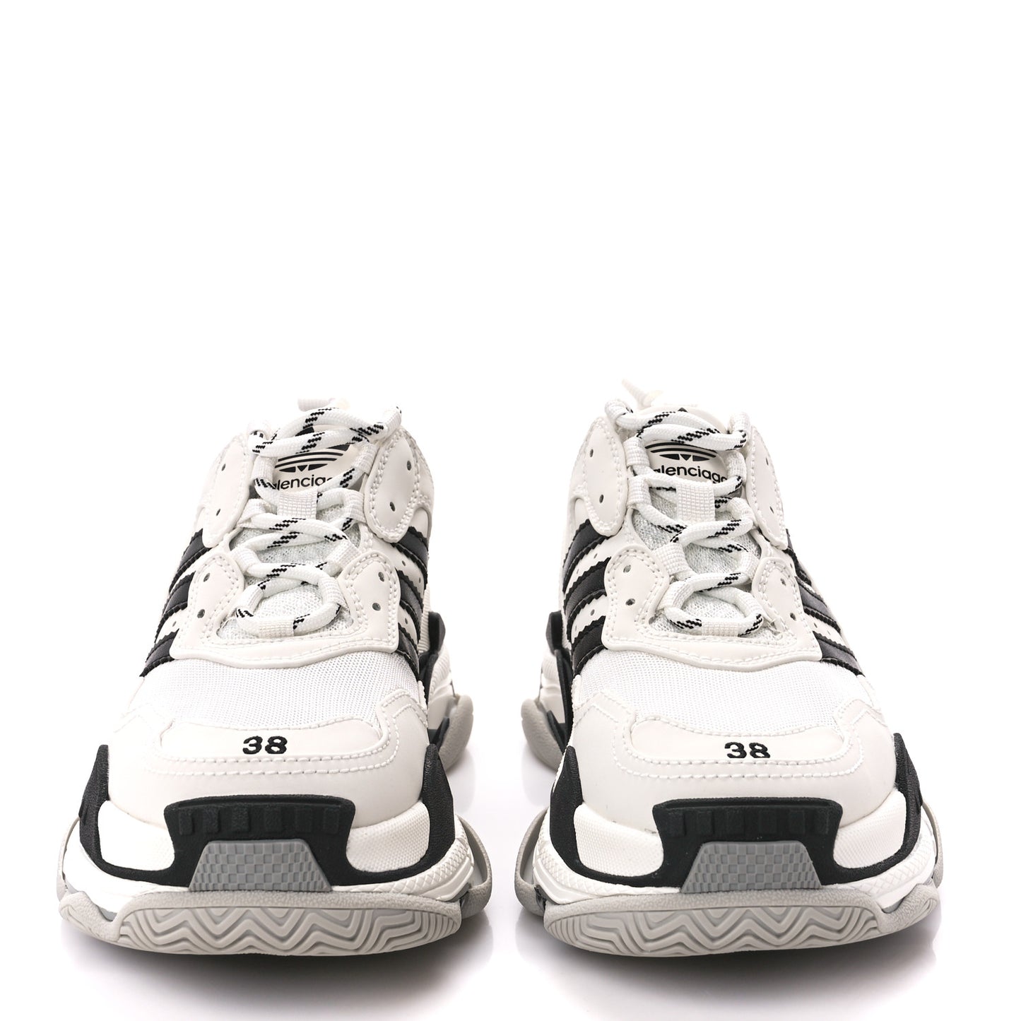 X ADIDAS Fabric Mesh Womens Triple S Sneakers 38 White Black Light Grey Grey