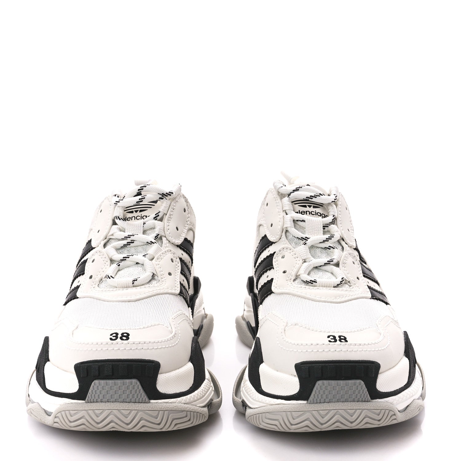 Balenciaga X ADIDAS Fabric Mesh Womens Triple S Sneakers 38 White Black Light Grey Grey 2 of 9