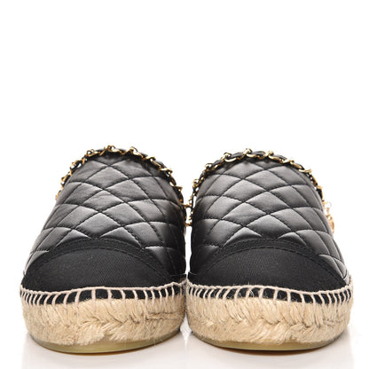 Chanel Lambskin Grosgrain Quilted CC Chain Espadrille Mules 39 Black 2 of 10