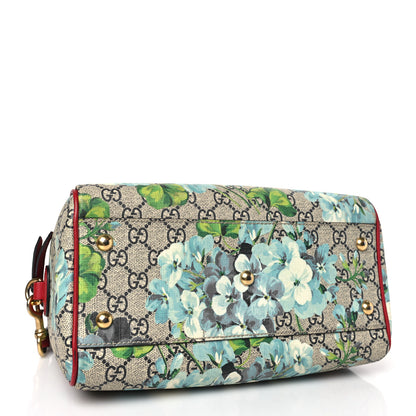 Gucci GG Supreme Monogram Blooms Small Boston Beige Blue Navy Hibiscus Red 4 of 11