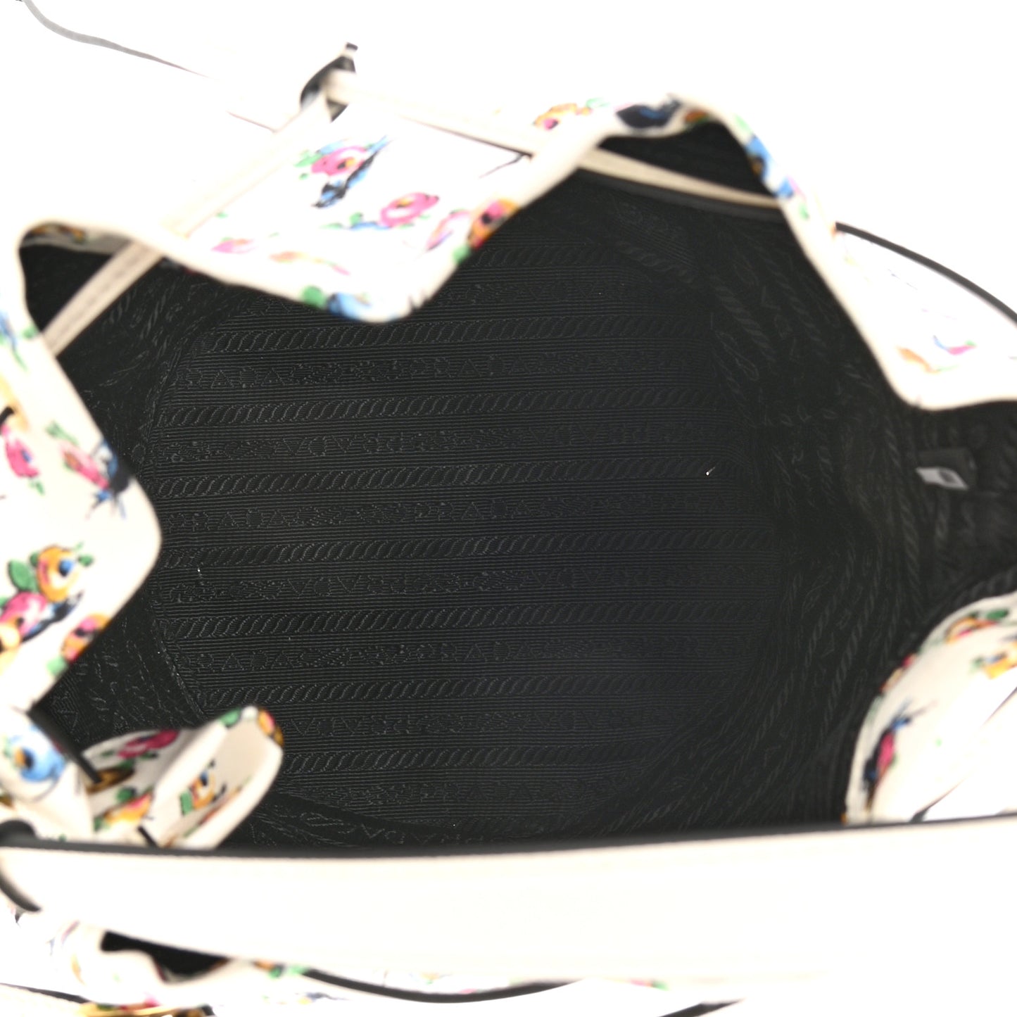 Wicker Canvas Floral Print Bucket Bag White Multicolor
