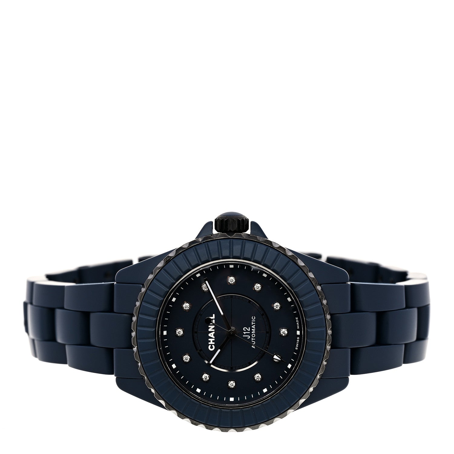 Chanel Stainless Steel Ceramic Diamond 33mm J12 Automatic Watch Blue 2 of 5