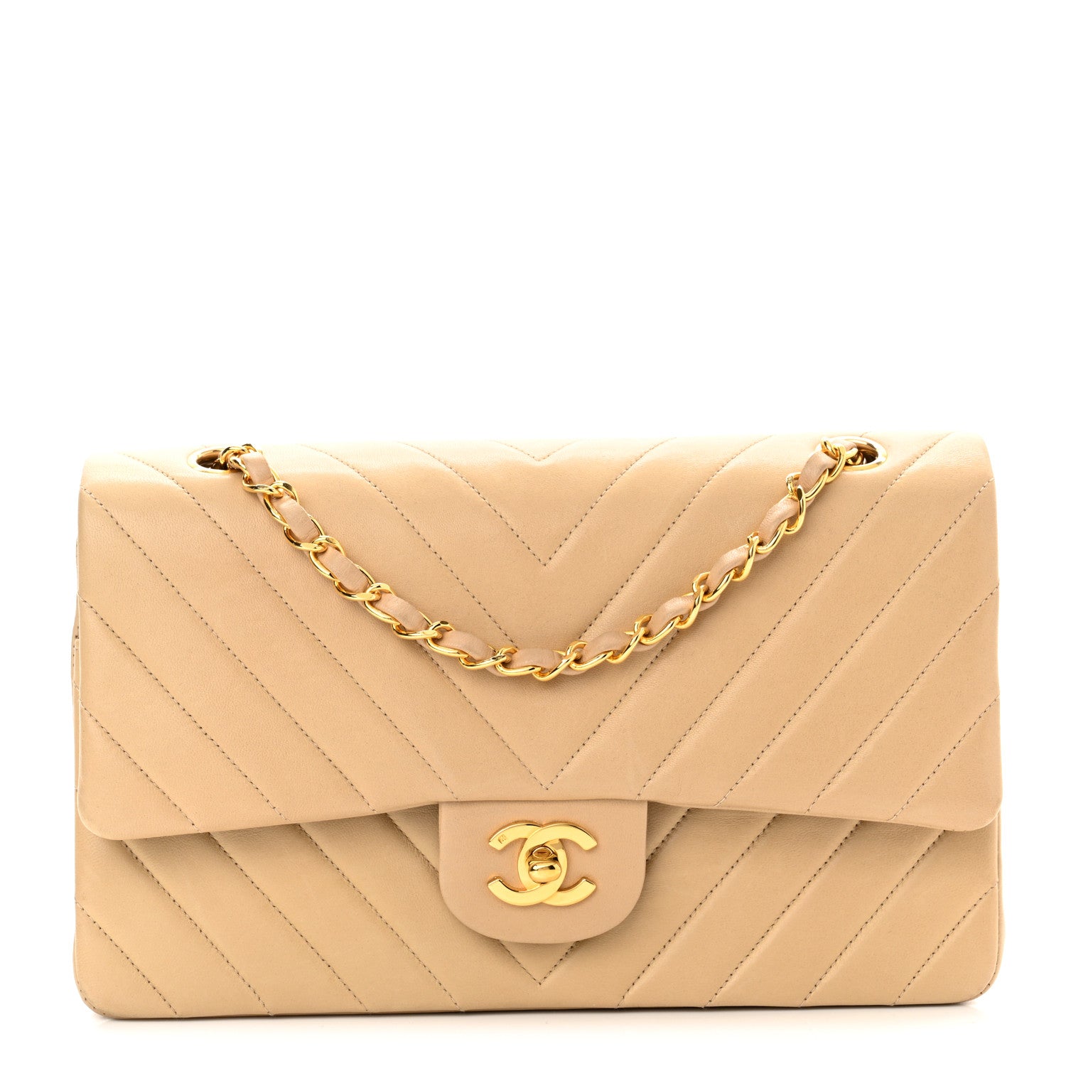 Chanel Lambskin Chevron Quilted Medium Double Flap Beige 1 of 11