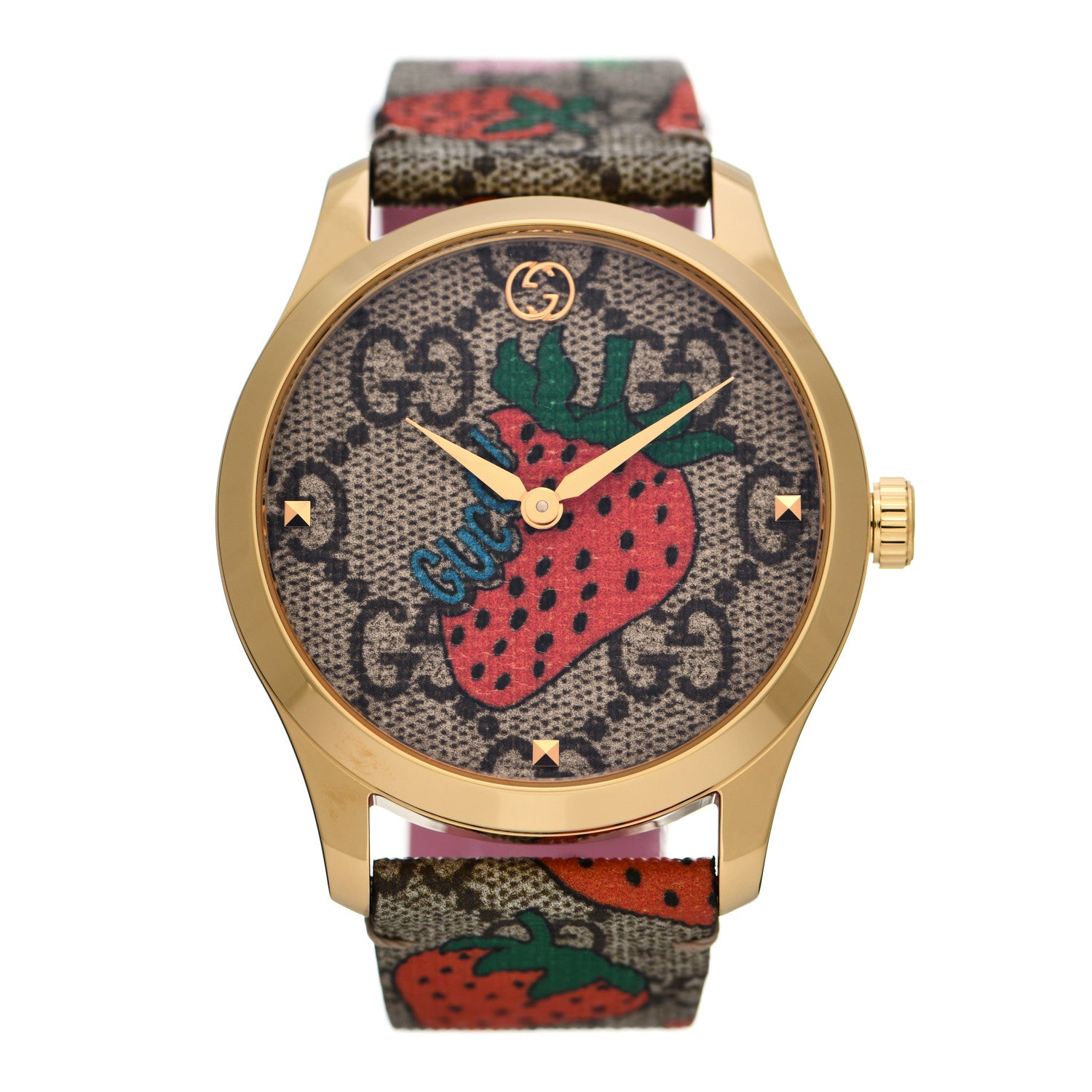 Gucci Stainless Steel Canvas 38mm G-Timeless GG Supreme Strawberry Quartz Watch Brown 1 of 5