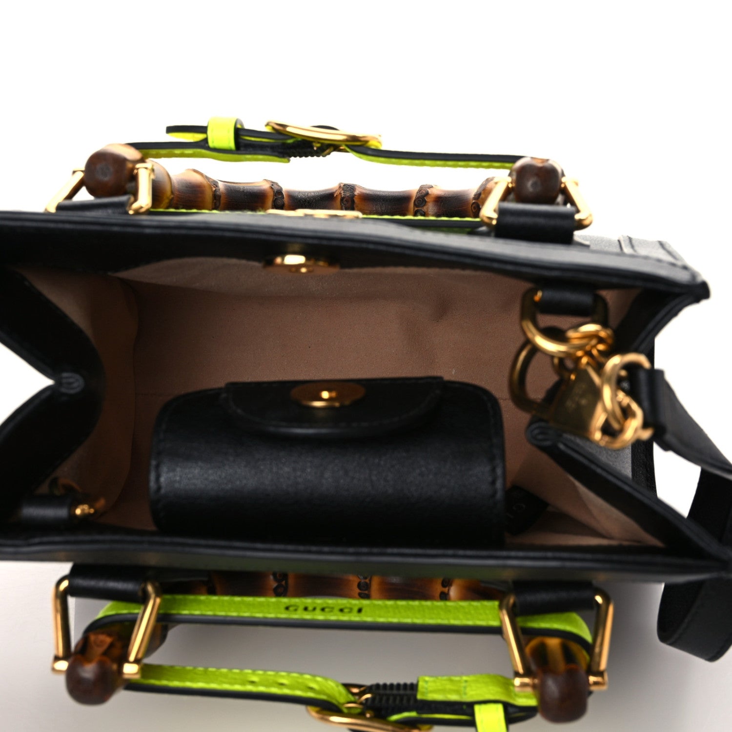 Gucci Wonka Grain Calfskin Mini Diana Tote Bag Black Yellow Fluo 7 of 10