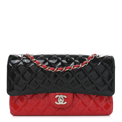 Chanel Patent Calfskin Quilted Bi-Color Medium Double Flap Black Red 1 of 10