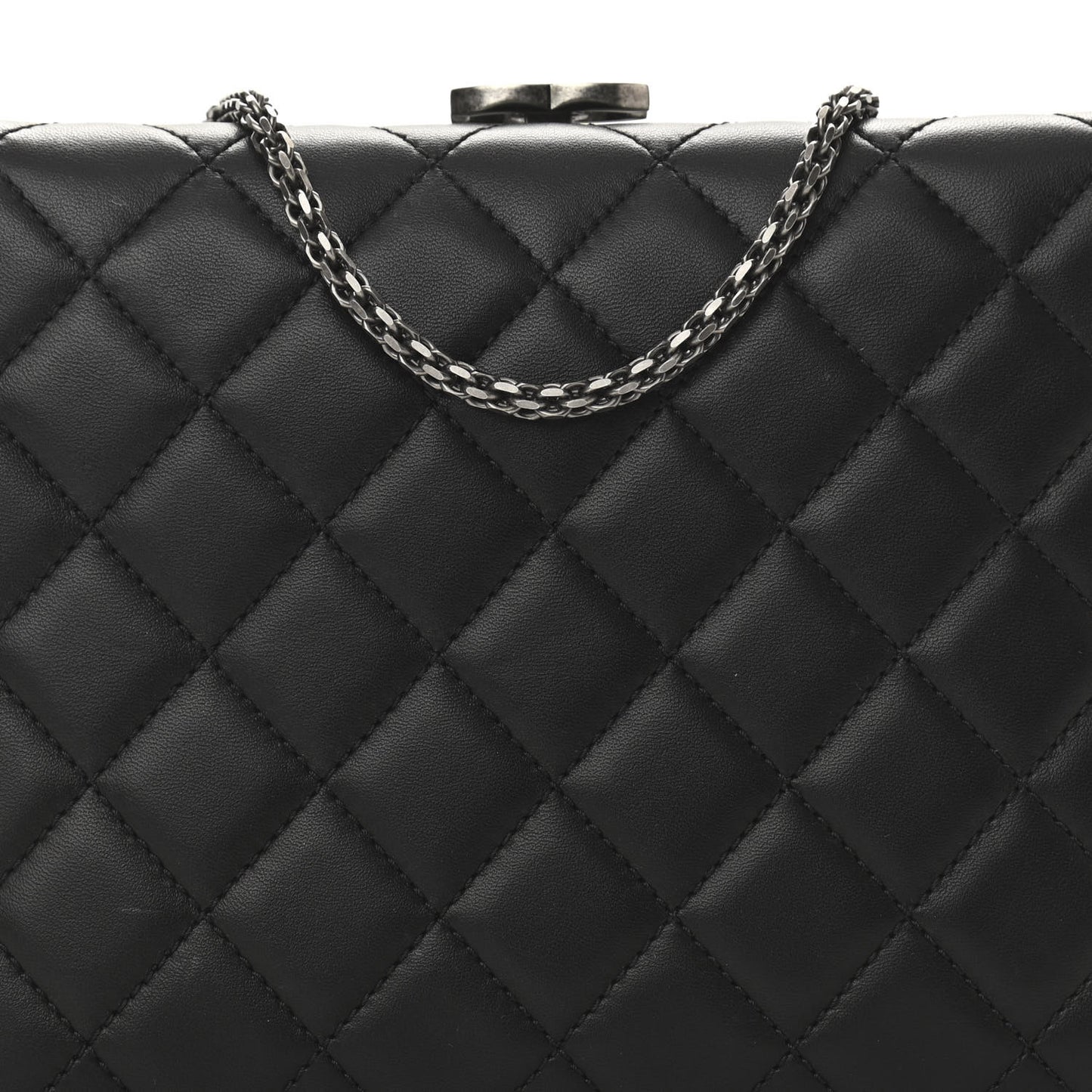 Lambskin Quilted Kisslock Minaudiere Black
