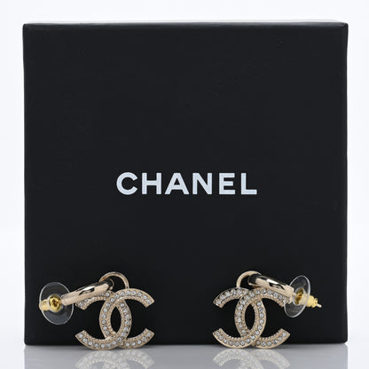 Chanel Metal Crystal Studded CC Hoop Drop Earrings Gold 5 of 5