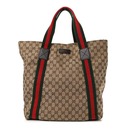 Gucci GG Monogram Medium Web Handle Vertical Tote Dark Brown 1 of 15