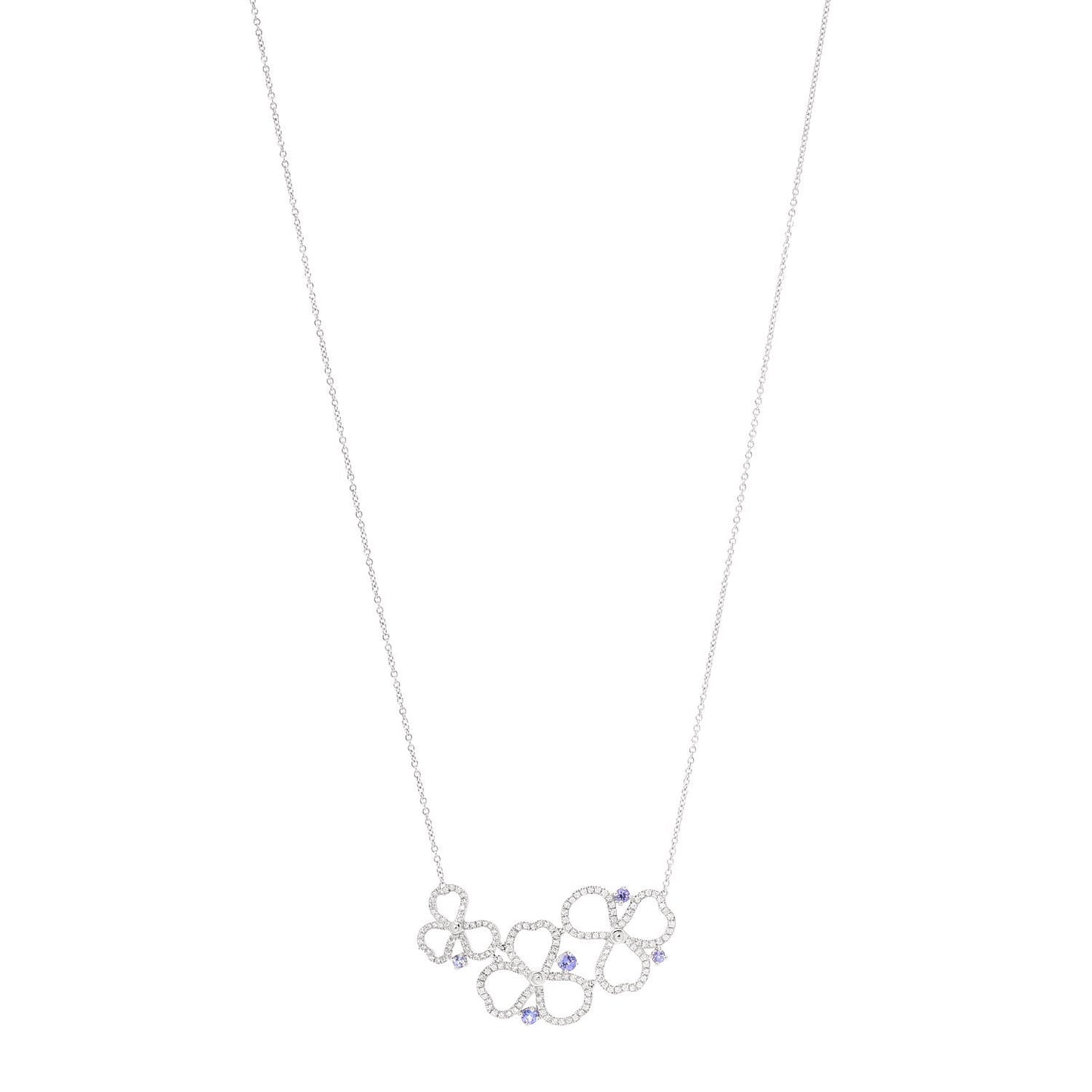 Platinum Diamond Tanzanite Paper Flowers Open Cluster Pendant Necklace