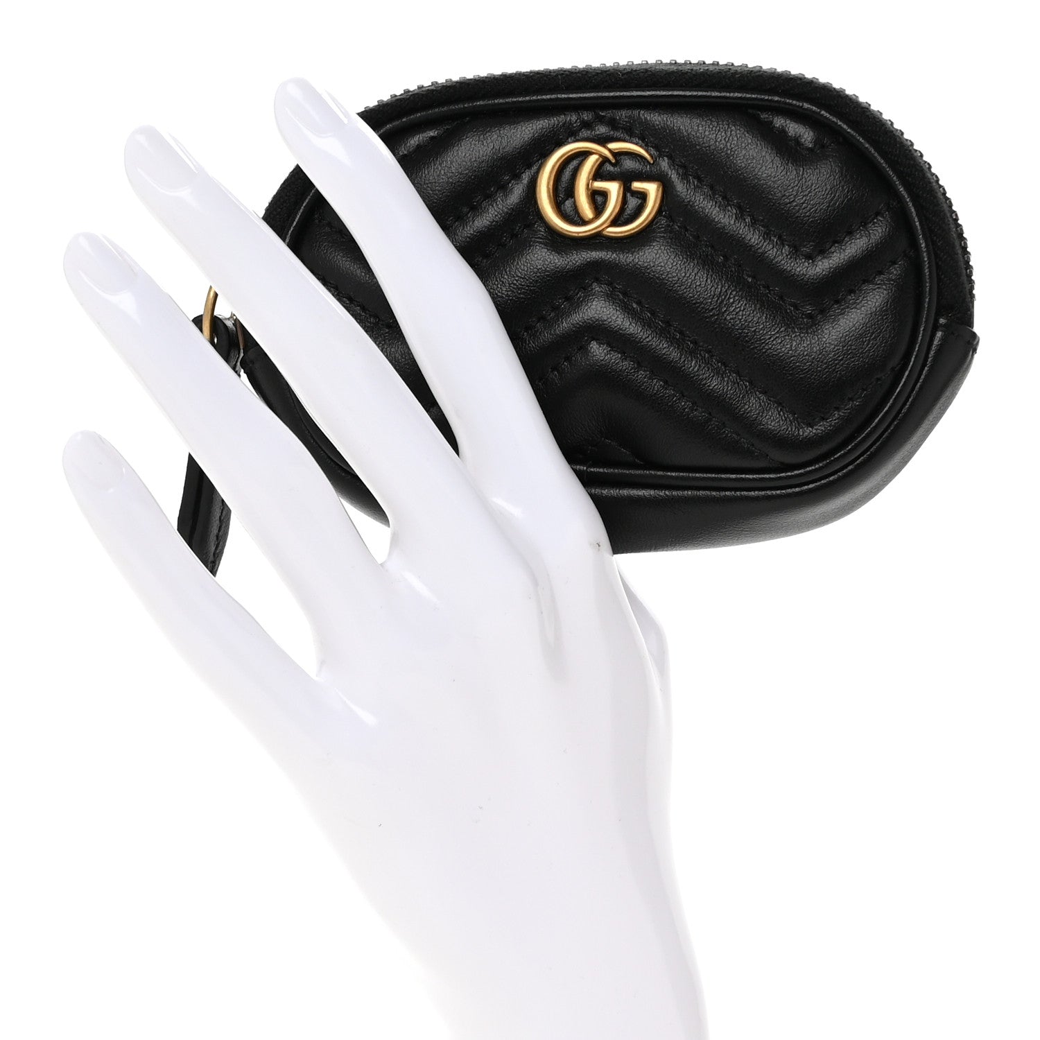 Gucci Calfskin Matelasse GG Marmont Oval Coin Purse Black 2 of 8