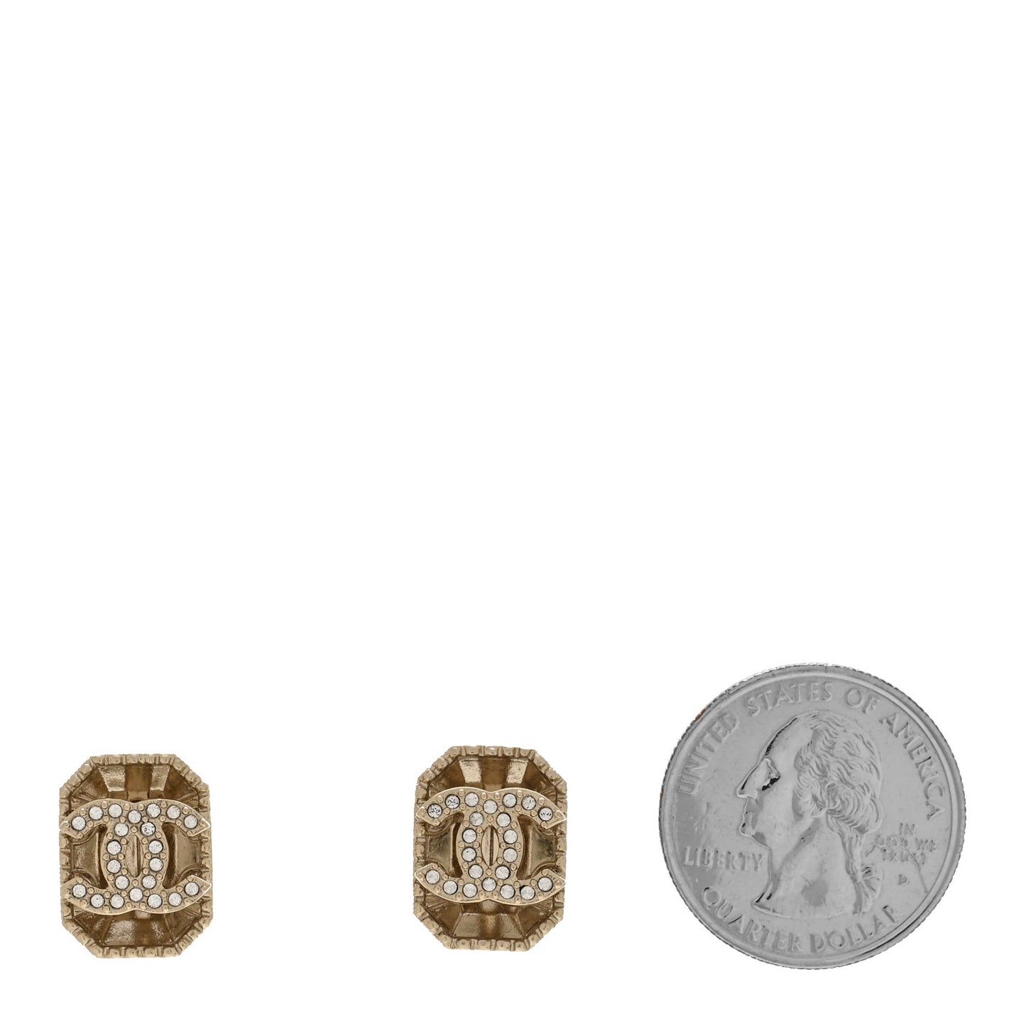 Metal Crystal Rectangle CC Earrings Gold