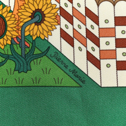 Hermes Silk La Maison Des Carres Scarf 90 Vert Soleil Beige 3 of 5